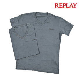 【SUMMER SALE】【半額以下】 リプレイ REPLAY TWOPACK T-SHIRT Tシャツ カットソー 半袖 Vネック 2枚セット 春夏 メンズ REGULAR FIT レギュラーフィット コットン 100% ワンポイントロゴ グレー イタリア ブランド