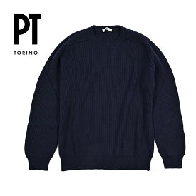 【スーパーSALE】 ピーティートリノ PT TORINO カシミヤ混 ニットセーター クルーネック リブ編み ミドルゲージ 長袖 秋冬 メンズ ヴァージンウール カシミヤ リブ編み ネイビー イタリア ブランド PT01 MADE IN ITALY