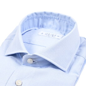 【クリアランス】【半額以下】 オリアン ORIAN 【2025-26年 秋冬新作】 Vintage Classic ヴィンテージ クラシック ドレスシャツ ワイシャツ ホリゾンタルカラー 長袖 メンズ コットン 100% 総柄 ブルー イタリア ブランド