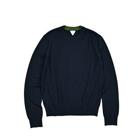 【SALE】 ボッテガヴェネタ BOTTEGA VENETA ニットセーター クルーネック ハイゲージ 長袖 秋冬 春 3シーズン メンズ ウール 100% ワンポイント 刺繍ロゴ ネイビー イタリア ブランド MADE IN ITALY