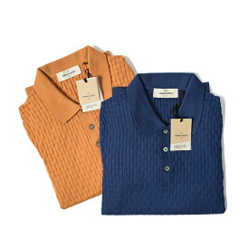 グランサッソ GRAN SASSO ORGANIC COTTON オーガニックコットン ニットポロシャツ ドレスポロ 半袖 春夏 メンズ コットン100％ ブルー オレンジ 2色展開 織柄 イタリア ブランド MADE IN ITALY