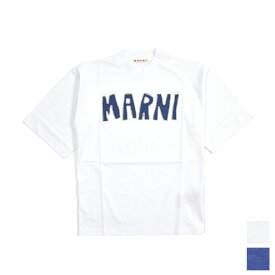 【スーパーSALE】 マルニ MARNI モックネックTシャツ 半袖 メンズ ルーズフィット タクタイルレタリング ロゴ入り ホワイト ブルー 2色展開 イタリア ブランド