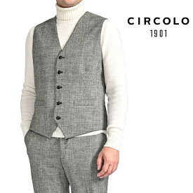【スーパーSALE】【P10倍】 チルコロ CIRCOLO 1901 【2025-26年 秋冬新作】 ジレ ベスト 5Bシングル 秋冬 メンズ 3ピース セットアップ対応 コットンジャージー ストレッチ プリント織柄 グレー イタリア ブランド