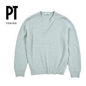 【秋冬先行セール】 ピーティートリノ PT TORINO カシミヤ混 ニットセーター リブ編み ミドルゲージ 長袖 秋冬 メンズ ヴァージンウール カシミヤ ライトグリーン イタリア ブランド PT01 MADE IN ITALY