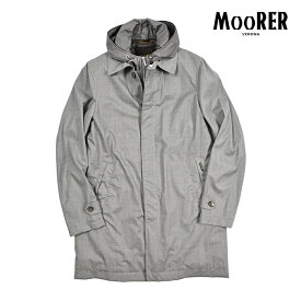 【春夏先行セール】【半額以下】 ムーレー MOORER EDWIN-L5 フード付き ダウンコート フライフロント ステンカラー 春 秋 3シーズン メンズ ライトアウター ACQUA PROOF 防水透湿 ウール シルク グレー イタリア ブランド MADE IN ITALY