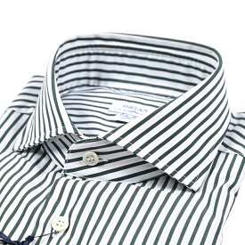 【秋冬先行セール】【P10倍】 オリアン ORIAN 【2025-26年 秋冬新作】 ドレスシャツ ワイシャツ ホリゾンタルカラー 長袖 メンズ Extra Slim Fit エクストラスリムフィット コットンストレッチ ストライプ グリーン イタリア MADE IN ITALY