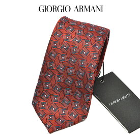 【新春初売り】【P20倍】 ジョルジオ アルマーニ GIORGIO ARMANI ネクタイ オールシーズン メンズ シルク 100% 幾何柄 レッド イタリア ブランド MADE IN ITALY ビジネス ギフト プレゼント ラッピング無料