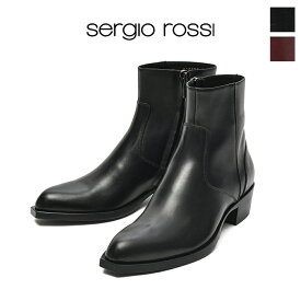 【クリアランス】【半額以下】 セルジオ ロッシ SERGIO ROSSI sr TEXAN エスアール テキサン サイドジップブーツ ポインテッドトゥ シューズ チャンキーヒール メンズ レザー ブラック ボルドー 2色展開 イタリア ブランド MADE IN ITALY