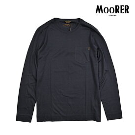 【SUMMER SALE】 ムーレー MOORER PEPOLI-CSM シルク混 長袖 Tシャツ ロンT カットソー クルーネック 胸ポケット 春夏 メンズ シルク コットン ナチュラルストレッチ ネイビー イタリア ブランド MADE IN ITALY