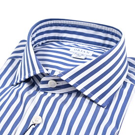【秋冬先行セール】【P10倍】 オリアン ORIAN 【2025-26年 秋冬新作】 ドレスシャツ ワイシャツ ホリゾンタルカラー 長袖 メンズ Extra Slim Fit エクストラスリムフィット コットンストレッチ ストライプ ブルー ホワイト イタリア ブランド