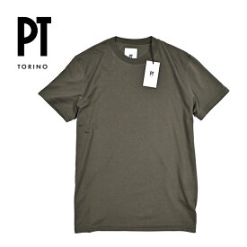 【P10倍】 ピーティートリノ PT TORINO 【2025-26年 秋冬新作】 シルク混 Tシャツ クルーネック カットソー 半袖 メンズ シルク コットン ナチュラルストレッチ カーキグリーン イタリア ブランド PT01 MADE IN ITALY