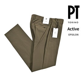 【SALE】【P20倍】 ピーティートリノ PT TORINO 【2025-26年 秋冬新作】 Active アクティブ EPSILON イプシロン スラックス ノータック ストレッチパンツ 秋冬 春 3シーズン メンズ コットン ポリアミド カーキグリーン