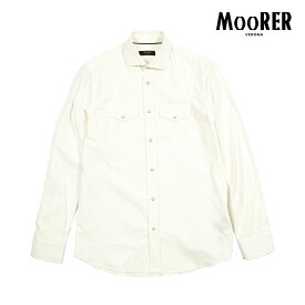【半額以下】 ムーレー MOORER GARRET-M3 ウエスタンシャツ セミワイドカラー 細畝 長袖 春 秋 3シーズン メンズ コットンピケ 100% ホワイト イタリア ブランド MADE IN ITALY