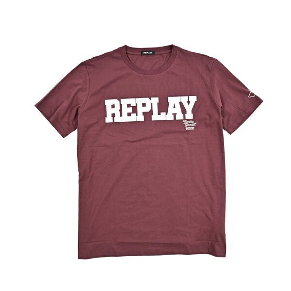 【SALE】【半額以下】【70％OFF】  リプレイ REPLAY  ロゴ Tシャツ カットソー 半袖 クルーネック メンズ  コットン 100% ワインレッド  イタリア ブランド
