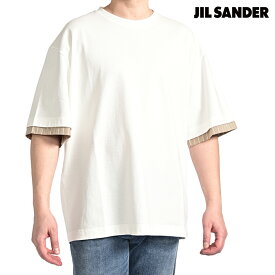 【P10倍】 ジルサンダー JIL SANDER 【2026年 春夏新作】 ダブルレイヤー Tシャツ クルーネック 半袖 春夏 メンズ ストライプ アンダースリーブ付 ジャージー コットン 100% ホワイト イタリア ブランド MADE IN ITALY