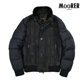 【SALE】 ムーレー MOORER AGON-URL 異素材コンビ スエードダウンジャケット スタンドカラー 秋冬 メンズ アウター レザー ヴァージンウール カシミヤ ダークネイビー イタリア ブランド MADE IN ITALY
