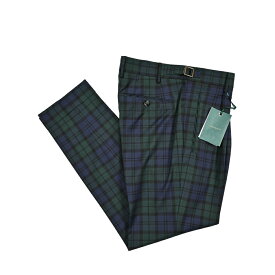 【SALE】【半額以下】 ベルウィッチ BERWICH RETRO 1P レトロ サマーウール スラックス ワンタック パンツ 春夏 メンズ ヴァージンウール 100% ブラックウォッチ グリーン イタリア ブランド MADE IN ITALY