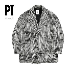 【秋冬先行セール】 ピーティートリノ PT TORINO オーバージャケット コート 秋冬 メンズ アウター ウール 織柄 ヘリンボーン ブラック ホワイト イタリア ブランド PT01 MADE IN ITALY