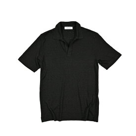 【SALE】 グランサッソ GRAN SASSO 【2025年 春夏新作】 リネン スキッパー ニットポロシャツ 半袖 春夏 メンズ ナチュラルストレッチ リネン 麻 100% 杢(もく)カラー ブラック イタリア ブランド MADE IN ITALY