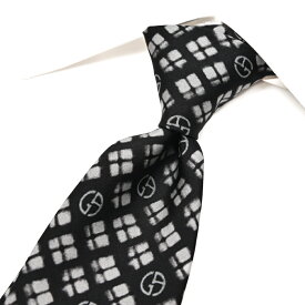 【新春初売り】【P20倍】 ジョルジオ アルマーニ GIORGIO ARMANI ネクタイ オールシーズン メンズ シルク 100% 総柄 ブランドロゴ ブラック イタリア ブランド MADE IN ITALY ビジネス ギフト プレゼント ラッピング無料