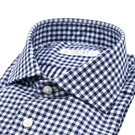 【クリアランス】【半額以下】 オリアン ORIAN 【2025-26年 秋冬新作】 Vintage Classic ヴィンテージ クラシック ドレスシャツ ホリゾンタルカラー 長袖 メンズ コットン 100% ギンガムチェック ブルー イタリア ブランド