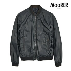 【クーポンで半額】 ムーレー MOORER COMPIANO-LET リバーシブル レザー ボンバージャケット MA-1 ジップアップブルゾン 春夏 秋 3シーズン メンズ ライトアウター レザー 100% ダークネイビー イタリア ブランド MADE IN ITALY