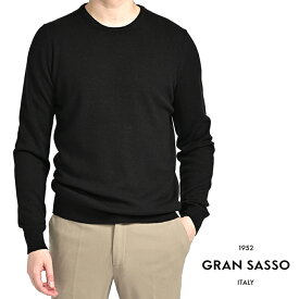 【秋冬先行セール】 グランサッソ GRAN SASSO CASHMERE LANA ウールカシミヤ ニットセーター クルーネック ハイゲージ 長袖 秋冬 メンズ ヴァージンウール ビスコース カシミア ブラック イタリア ブランド MADE IN ITALY