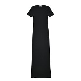 バレンシアガ BALENCIAGA ニットマキシドレス リブ編み クルーネック ストレッチ 半袖 春夏 レディース ポリアミド ブラック フランス ブランド