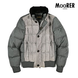 【SALE】 ムーレー MOORER AGON-URL 異素材コンビ ダウンジャケット スタンドカラー 秋冬 メンズ アウター スエードレザー ウールカシミヤ コンビネーション レザー ヴァージンウール カシミヤ グレー イタリア ブランド MADE IN ITALY