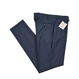 【新春初売り】【半額以下】 ベルウィッチ BERWICH MORELLO モレロ スラックス ノータック パンツ 春夏 メンズ ヴァージンウール 100% ナチュラルストレッチ チェック ネイビー イタリア ブランド MADE IN ITALY