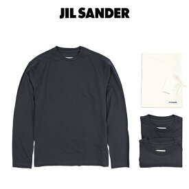 ジルサンダー JIL SANDER 【2026-27年 秋冬新作】 3パックTシャツ 長袖 ジャージー ロンT カットソー クルーネック ドロップショルダー メンズ オーガニックコットン 100% ワンポイントロゴ ネイビー イタリア ブランド