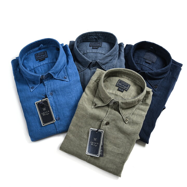 楽天市場 スーパーsale 半額以下 オリアン Orian Vintage Slim Fit 麻シャツ ボタンダウン 長袖 春夏 メンズ リネン 100 4色展開 カジュアルシャツ イタリア ブランド Made In Italy サイズ S M L Xl ガルダローバミラノ
