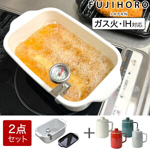 富士ホーロー 角型天ぷら鍋 オイルポット0.8L 2点セット 温度計付き バット付き ih対応 天ぷら鍋 ミニ 四角い ホーロー鍋 角型 スクエア 揚げ物用 鍋 揚げ物 鍋 揚げ鍋 油こし 油こし器 油ポッ