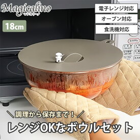 耐熱ガラスボウルセット 18cm ボールコランダー 電子レンジ ボール ざる ザル コランダー 蓋 フタ付き ふた付き 温野菜 時短 オーブン レンジ調理器 蒸し料理 下ごしらえ 保存 電子レンジ対応 食洗機対応 マジカリーノ 和平フレイズ