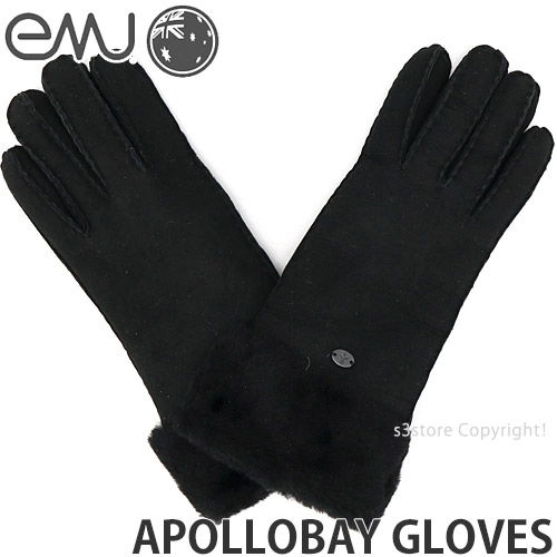 エミュー アポロ ベイ グローブ <BR>EMU APOLLOBAY GLOVES <BR>シープスキン 手袋 レディース 小物 防寒 ギフト ファッション <BR>カラー:BLACK