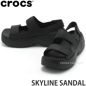クロックス スカイライン サンダル CROCS SKYLINE SANDAL 90年代 サンダル 靴 ストラップ クロスライト カジュアル 軽量 調節可能 ウィメンズ SANDAL カラー:BLACK