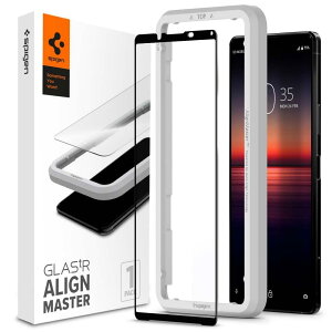 Spigen AlignMaster 全面保護 ガラスフィルム Sony Xperia 1 II 用 ガイド枠付き ソニー Xperia1 II 用 保護 フィルム フルカバー 1枚入