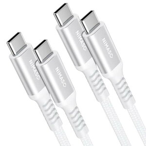 【2本セット】 NIMASO USB-C & Type C ケーブル 【1m+1m ホワイト USB C 2.0 PD対応 60W 3A急速充電 高耐久ナイロン編み】 iPhone15シリーズ、iPad、MacBook、Sony等Type-c機種対応