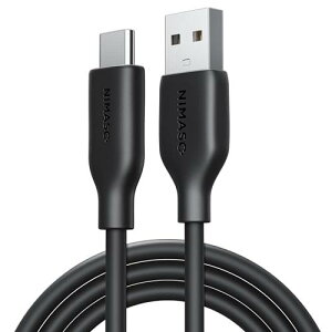 NIMASO USB-A & USB-C P[u ܂ȂP[u VRfލ̗p USB Type C P[u 2.0 iPhone15/iPhone15pro/iPhone15promax//iPhone15PlusΉ Pixel/Xperia/Galaxy/LG/Sharp ̑ Android  USB-C@Ή (1, ubN, 2
