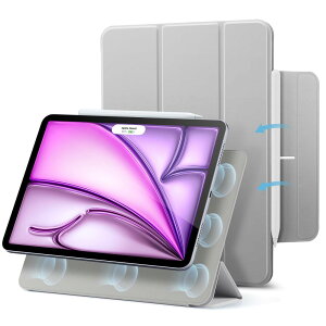 ESR iPad Air 13インチ ケース M2 2024専用 強力マグネット吸着式 スリムな三つ折りスタンドケース Pencil Pro/USB-C完全対応 自動ウェイク/スリープ 耐久性保護 Reboundシリーズ グレー