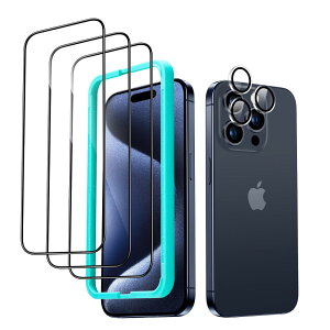 ESR for iPhone 15 Pro �ی�t�B�����Z�b�g�����K���X�ی�t�B���� 3 �� �Ɨ��^�����Y�t�B���� 1�Z�b�g 2.5D�J�[�u�G�b�W �t���J�o�[ �ČRMIL�K�i�̕ی� ���ɋ���