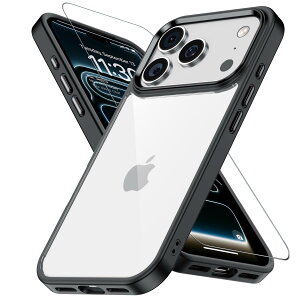 JUSTCOOL for iPhone 17 Pro�p �P�[�X �u���b�N �K���X�ی�t�� ���ϖh�~ �A�C�t�H��17 �v���p �ϏՌ� �A�C�t�H�� 17 �Ղ��pcase �w��h�~ �����h�~ ��phone17 pro �p�P�[�X �ϋv�� �X�g���b�v�z�[���t��
