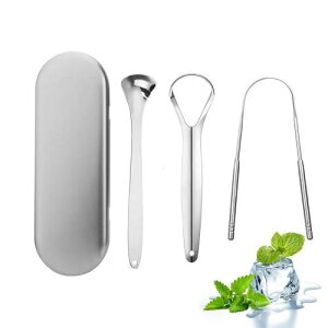 舌ブラシ 舌クリーナー 舌磨き ステンレス鋼 タングスクレーパー 簡単に水洗い 口内ケア 口臭ケア 舌苔清掃 口臭予防 口臭対策 (シルバー)