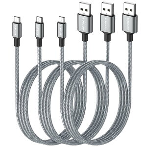 SUNGUY Micro USB�P�[�u�� 1M �y3�{�g�z �}�C�N��usb�P�[�u�� �A���h���C�h Micro-B QC3.0/2.0 2.4A�}���[�d USB2.0�f�[�^�]�� ���ϋv�i�C���� Galaxy S7/S6/S4�AMotorola Moto G4/G5S/E4�ALG V10/G4/Stylo 3 Plus�Ȃǃ}�C�N��