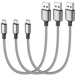 SUNGUY Micro USB�P�[�u�� 0.3M �y3�{�g�z �}�C�N��usb�P�[�u�� �A���h���C�h Micro-B QC3.0/2.0 2.4A�}���[�d USB2.0�f�[�^�]�� ���ϋv�i�C���� Galaxy S7/S6/S4�AMotorola Moto G4/G5S/E4�ALG V10/G4/Stylo 3 Plus�Ȃǃ}�C�N