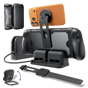 JSAUX PC0121 Switch 2�Ή� ���b�h�P�[�X�b360°�S�ʕی� �w�ʃV�F���{�t�����g�J�o�[�{���^���L�b�N�X�^���h�{�V���R���X�g���b�v�{�x�[�X�X�^���h�{USB-C������{���C�X�}�z�}�E���g�b���ɃZ�b