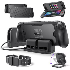 JSAUX PC0121 Switch 2 �P�[�X�b360°�S�ʕی� ���b�h�P�[�X �ی�J�o�[�Z�b�g �t�����g�J�o�[�{�w�ʃV�F���{���^���L�b�N�X�^���h�{�V���R���X�g���b�v�{�x�[�X�X�^���h�{USB-C������t���b�h�b