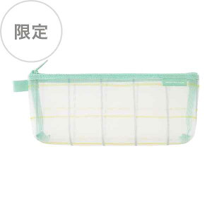 限定 メッシュペンケース マチ付 チェック柄 緑 41848-006 軽い 見やすい ペンケース ペンポーチ コスメポーチ 化粧ポーチ リモートワーク 大容量 たっぷり ミドリ デザインフィル