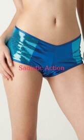 【即納】L.A.Roxx Blue/Turquoise Metallic micro sequin boy shorts with spandex contrast. 【L.A.Roxx (ダンスウェア、レザー、ボンテージ、衣装)】【LR-SH-32011-BL/TUR】