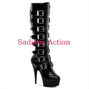 y[zPLEASER Platform Boots:Blk Pat/BlkA 6" Heel yPleaser@(u[cAT_AV[YjzyPL-BO-DEL2049/B/Mz